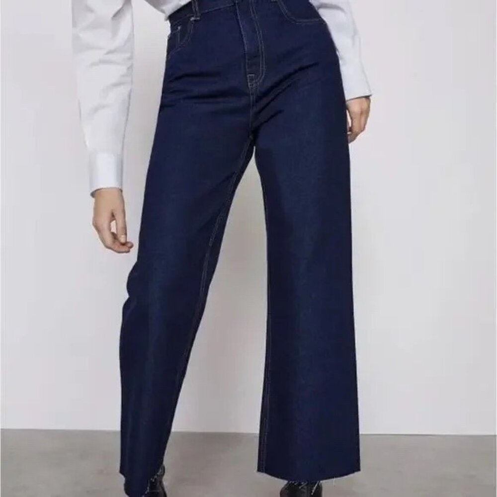 NWT ZARA The Marine Straight Jeans Indigo Blue Wide Leg